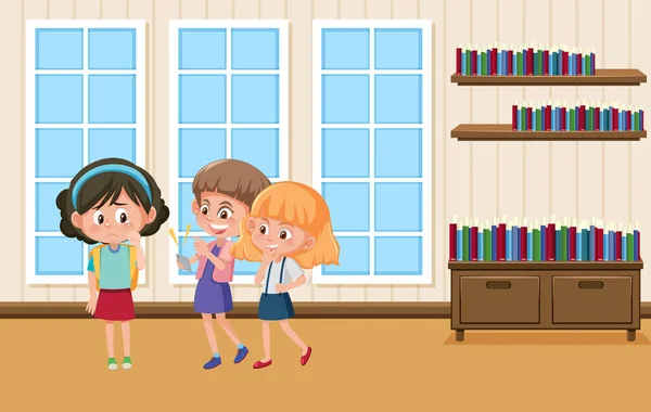 Achtergrond Scene Twee Meisjes Pesten Vriend School Illustratie — Stockvector