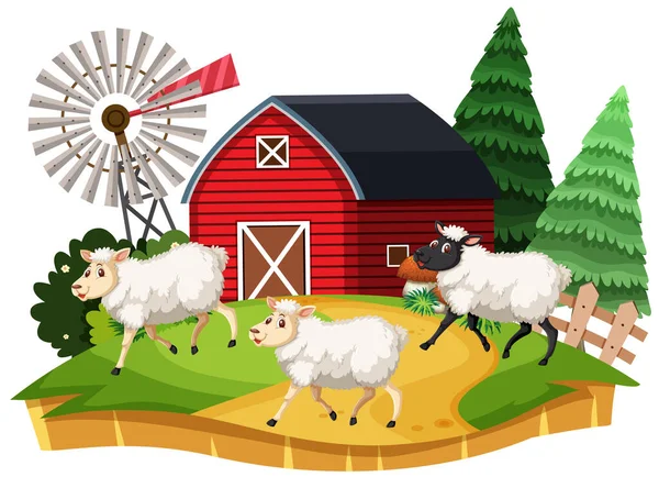 Farm Juhok Rajzfilm Karakter Fehér Háttér Illusztráció — Stock Vector