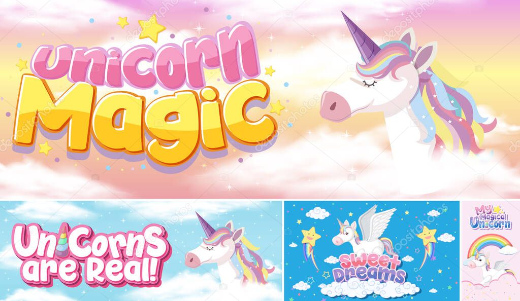 Cute unicorn banner on pastel background color illustration