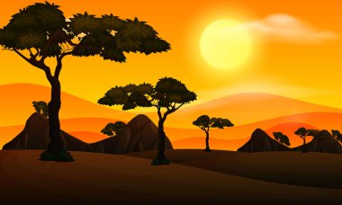 Günbatımı ve siluet resimli arkaplan sahnesi