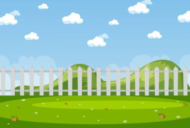 Horizon doğa manzarası ya da parktaki çitli kırsal arazi ve gündüz resimlerinde boş gökyüzü