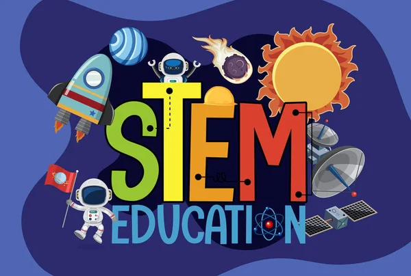 Stem Education Logo Space Objects Illustration — Stock Vector