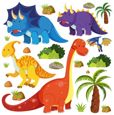 Set of cute dinosaurs isolated on white background illustration clipart