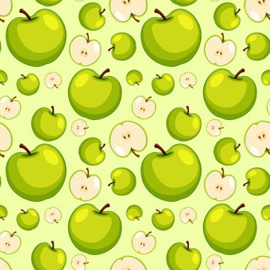 Yeşil arkaplan illüstrasyonunda yeşil elmasız desen