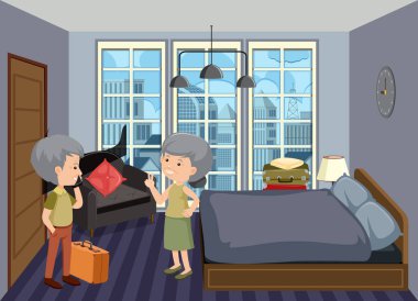 Yaşlı çiftin evde kalıp resimlerini çektikleri sahne.