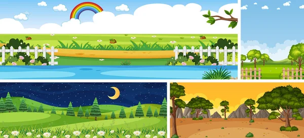 Quatre Scènes Différentes Nature Placent Dans Des Scènes Verticales Horizon — Image vectorielle