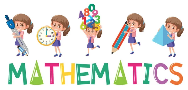 Logotipo Matemática Com Menina Muitos Movimentos Ilustração Isolada — Vetor de Stock