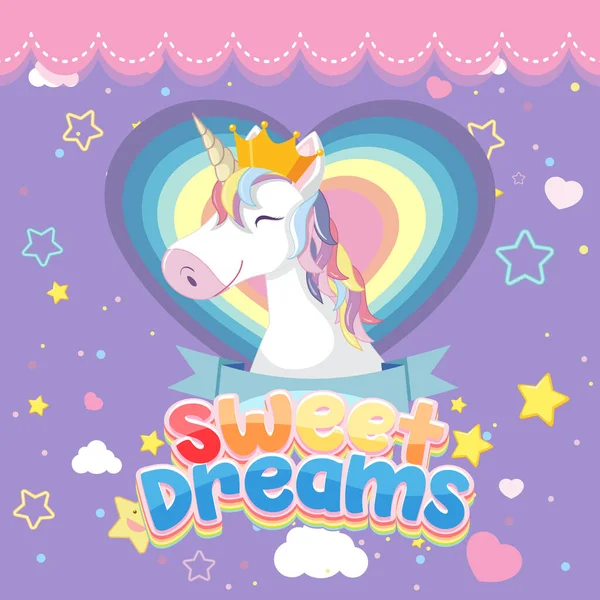 Logo Sweet Dreams Avec Tête Licorne Mignonne Sur Fond Violet — Image vectorielle