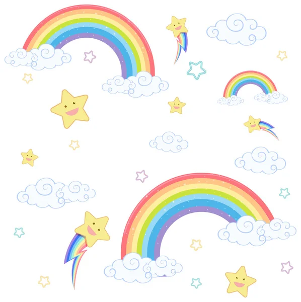 Naadloze Regenboog Met Glimlach Ster Witte Achtergrond Illustratie — Stockvector