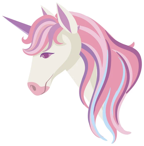 Unicorn Head Rainbow Mane Horn Isolated White Background Illustration — Stock Vector