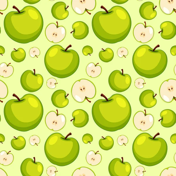 Grüner Apfel Nahtloses Muster Auf Grünem Hintergrund Illustration — Stockvektor