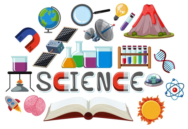 科学教育オブジェクトと科学のロゴ孤立イラスト — ストックベクタ