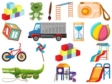 Çeşitli nesnelerin çizgi film çizimleri