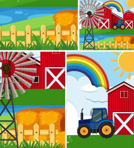 Set Farm Background Illustration — Stock Vector
