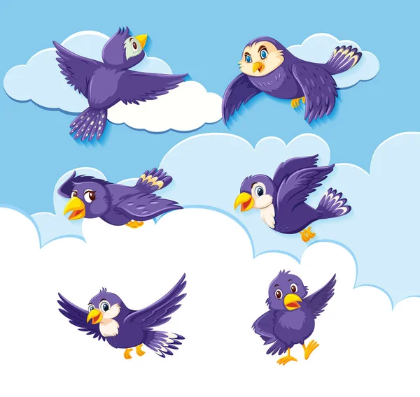 Conjunto Caracteres Pájaro Cielo Ilustración Fondo — Vector de stock