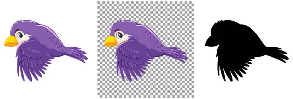 Cute Fioletowy Ptak Postać Kreskówki Ilustracja — Wektor stockowy
