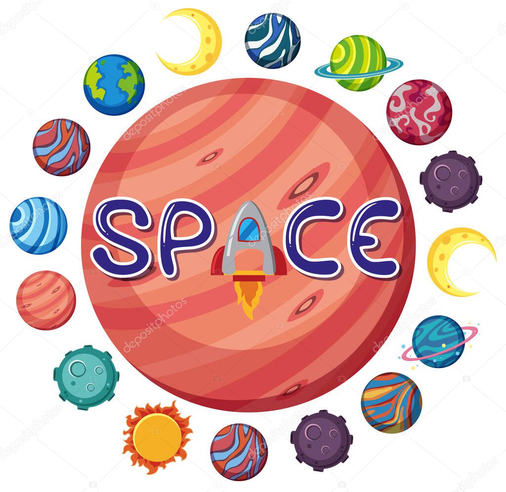 Space logo with many planets in circle shape  illustration