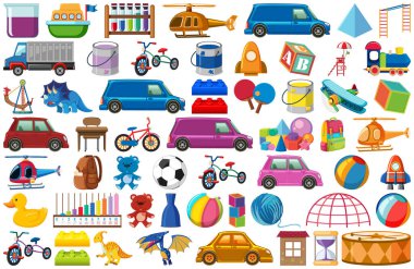 Çeşitli nesnelerin çizgi film çizimleri