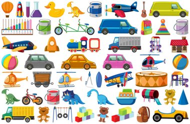 Çeşitli nesnelerin çizgi film çizimleri