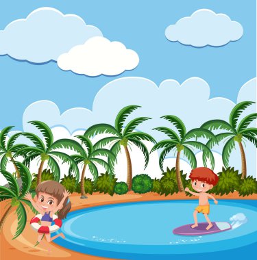 Sahilde oynayan çocukların sahne arkası