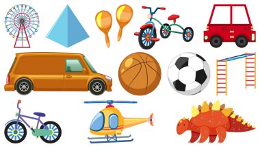 Çeşitli nesnelerin çizgi film çizimleri