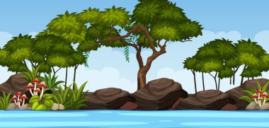 Horizon doğa manzarası ya da orman gölü manzaralı kırsal alan gündüz resimlerinde boş gökyüzü