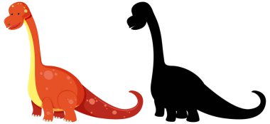 Şirin brachiosaurus dinozoru ve gölgesi beyaz arkaplanda izole edilmiş.