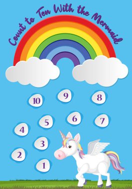 Anaokulu için ona kadar say gökkuşağı ve tek boynuzlu at temalı arkaplan resimleme