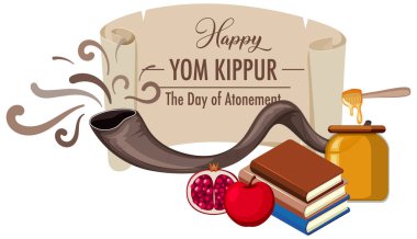 Happy Yom Kippur banner with shofar illustration clipart