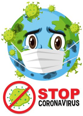 Coronavirus prohitbit işaretini durdurun. Coronavirus illüstrasyonunun dünya çizgi film karakteri saldırısı.