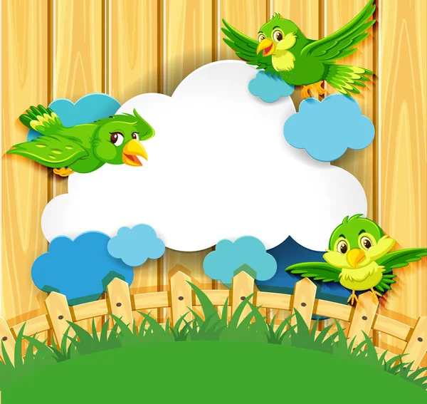 Bird Banner Template Cerca Madeira Fundo Ilustração —  Vetores de Stock