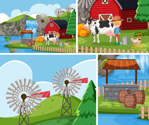 Simple Farm Background Set Illustration — Stock Vector