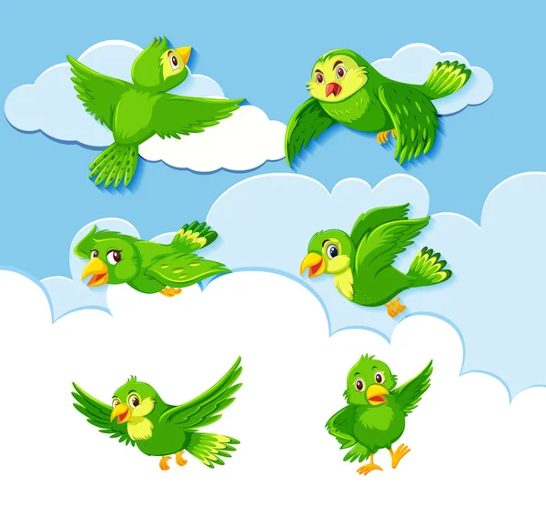 Zestaw Znaków Ptaków Tle Nieba Ilustracji — Wektor stockowy