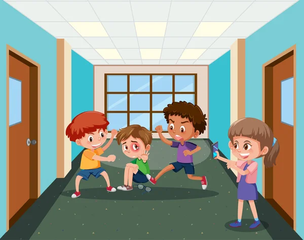 Εκφοβιστικό Παιδί Κακή Συμπεριφορά Εκφοβίζει Αγόρι Στην Σχολική Απεικόνιση — Διανυσματικό Αρχείο