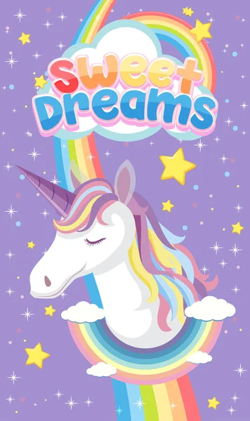 Logo Sweet Dreams Avec Licorne Mignonne Sur Fond Violet Illustration — Image vectorielle