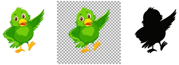 Illustration Personnage Dessin Animé Oiseau Vert Mignon — Image vectorielle