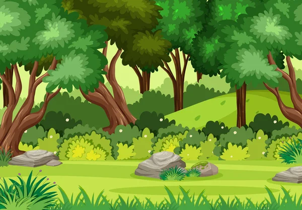 Scene Natura Vuota Con Alberi Verdi Nella Foresta Illustrazione — Vettoriale Stock