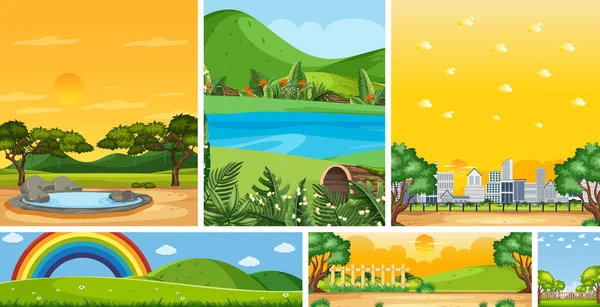 Set Diverse Scene Luogo Natura Scene Verticali Orizzontali Illustrazione Diurna — Vettoriale Stock