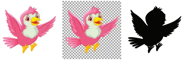 Bonito Rosa Pássaro Desenho Animado Personagem Ilustração —  Vetores de Stock