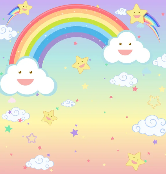 Regenbogen Mit Smiley Wolke Auf Blankem Regenbogen Pastell Hintergrund Illustration — Stockvektor