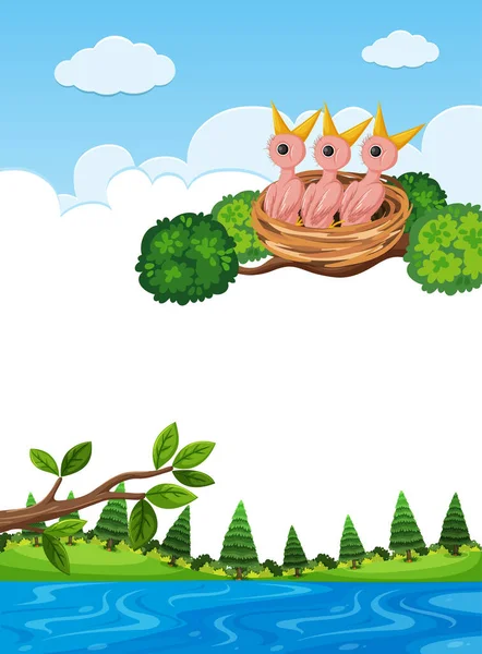 Kuikens Nest Boom Tak Illustratie — Stockvector
