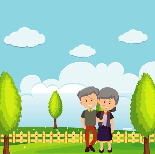 Scene Old Couple Park Illustration — Stock Vector