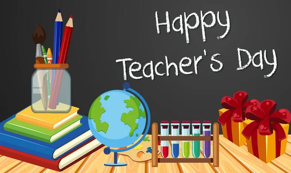 Happy Teacher Day Sign Set Stationary Element Illustration - Stok Vektor