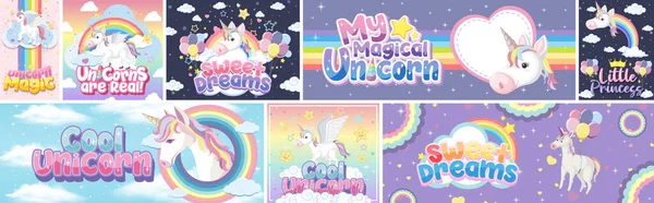 Drăguț Banner Unicorn Fundal Pastel Ilustrare Culoare — Vector de stoc