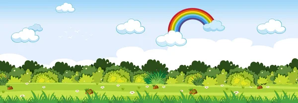 Horizon Nature Scene Landscape Countryside Forest View Rainbow Blank Sky — Stock Vector