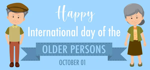 Internationale Dag Van Ouderen Oktober Logo Met Een Oud Echtpaar — Stockvector