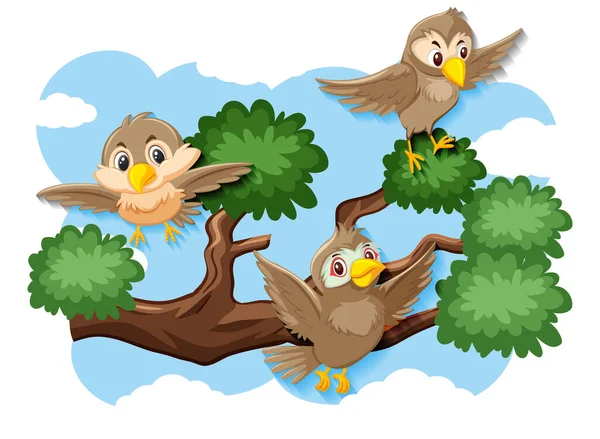 雀鸟在大自然中快乐飞翔 — 图库矢量图片
