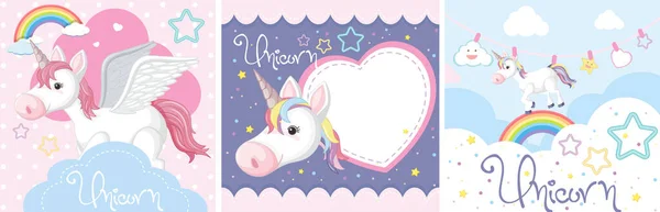 Conjunto Lindo Unicornio Pegaso Color Pastel Ilustración — Vector de stock