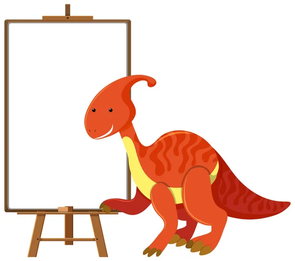 Dinossauro Bonito Vermelho Com Banner Branco Isolado Ilustração Fundo Branco — Vetor de Stock