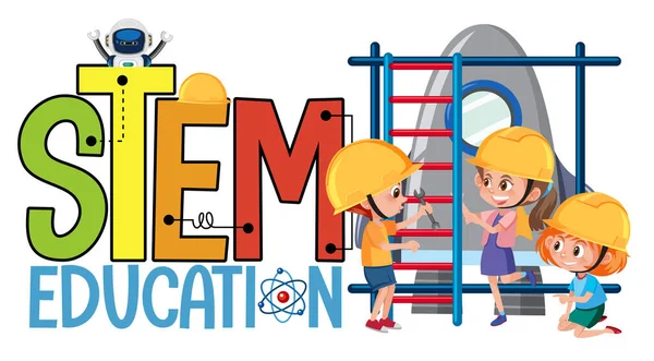 Logotipo Educación Del Tallo Con Niños Que Usan Traje Ingeniero — Vector de stock